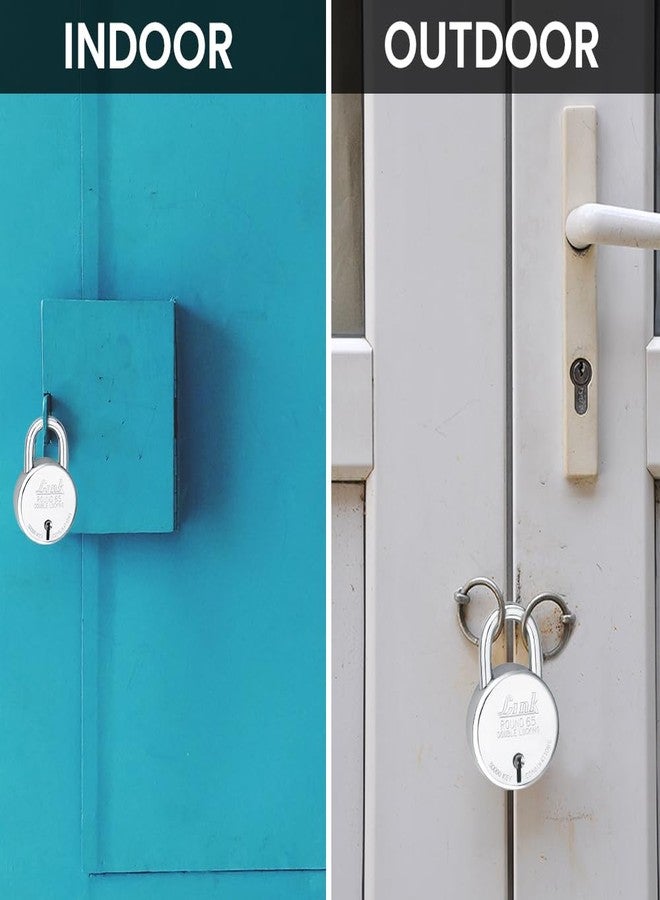 Link New Round 65mm Stainless Steel Padlock with Double Locking Shackle - 3 CNC Milled Keys, 50,000 Key Combinations, Rivetless Body, Pack of 1 - Image 4